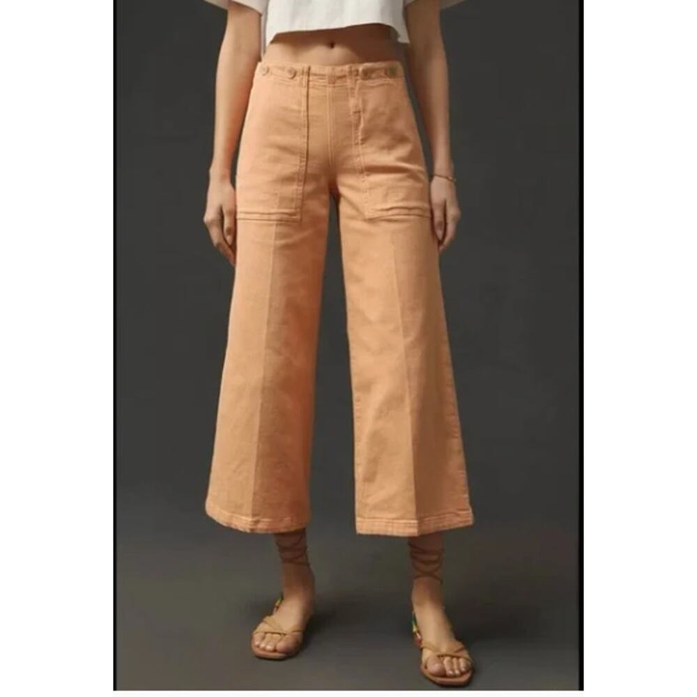 Pilcro Anthropologie The Kit High Rise Crop Wide Leg Pants 26 Coral Casual Peach - Picture 11 of 12